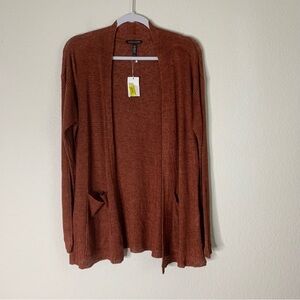 Eileen fisher Womens orange terracotta linen knit high neck cardigan S NEW